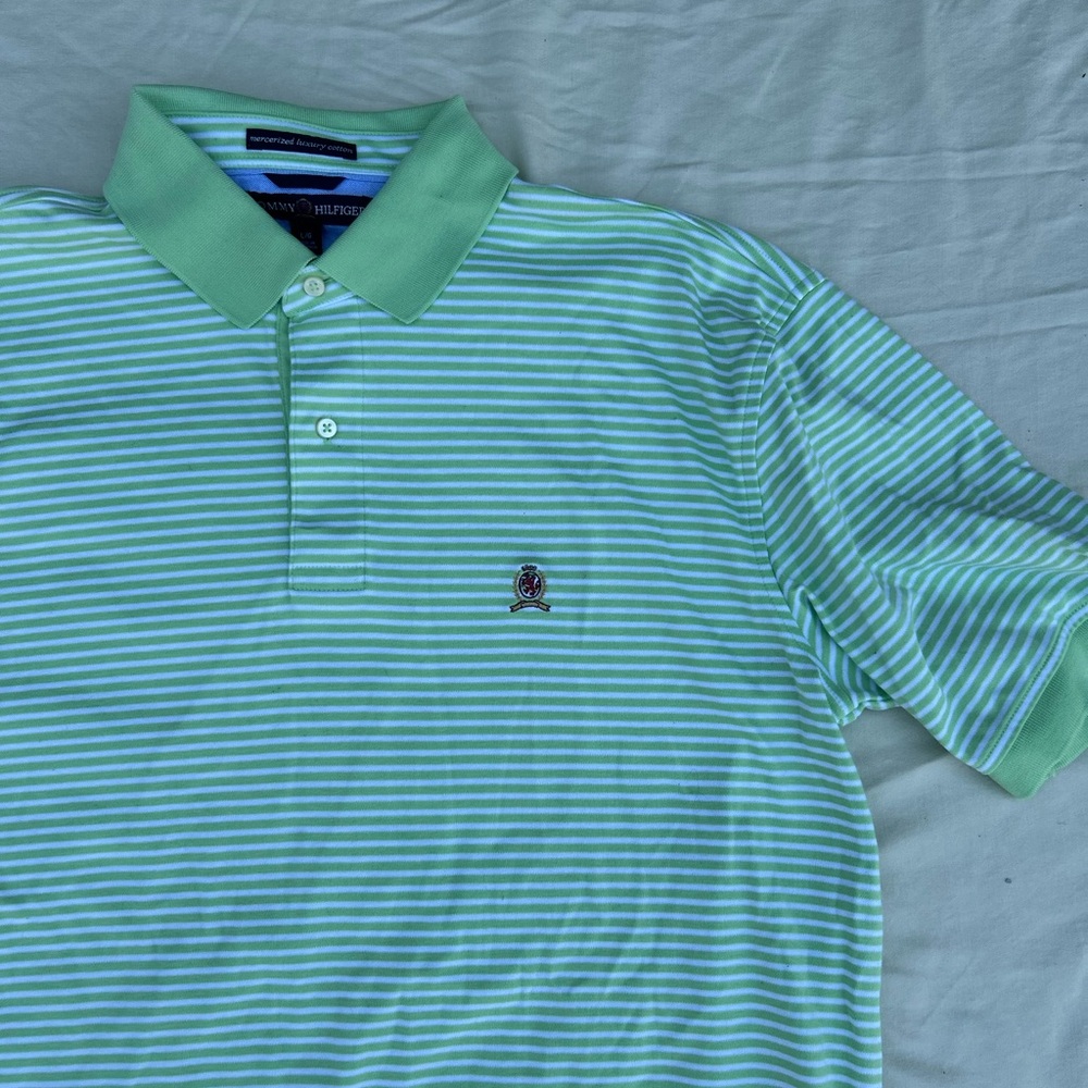 Tommy Hilfiger Men’s Mint Green Striped Polo Shirt